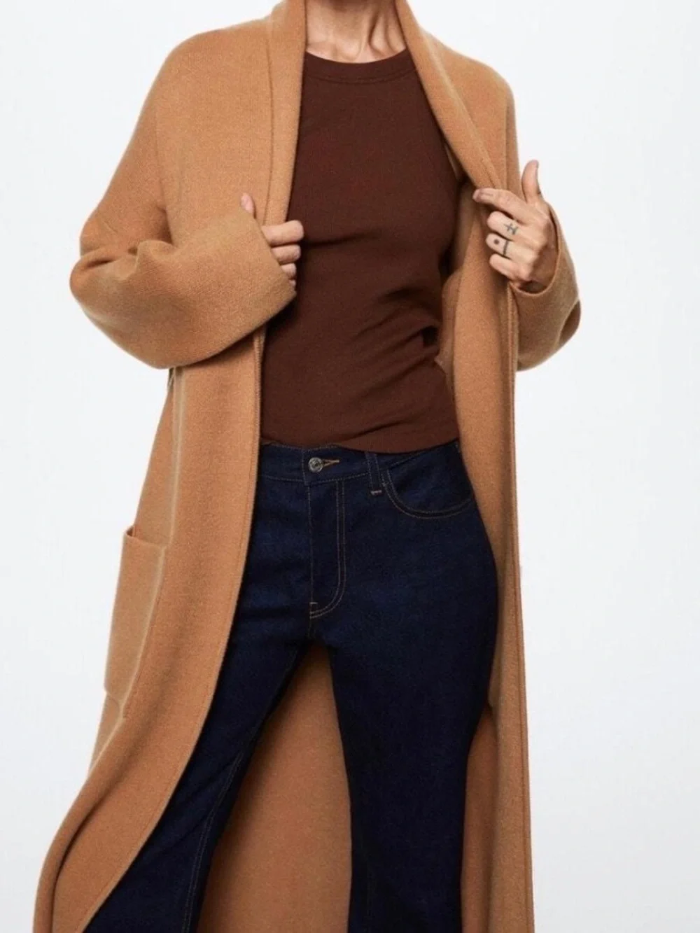 Mango Camel Knit Coatigan, Size XS